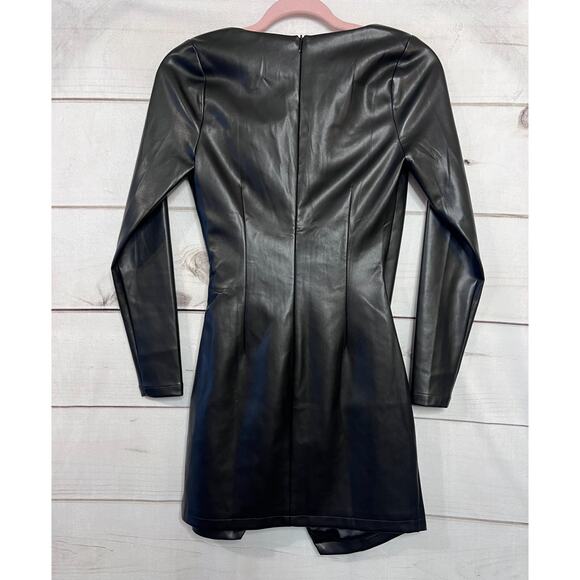 Hello Molly Faux Black Leather Dress Size 2 Long Sleeves EUC - Picture 2 of 6